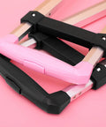 Pink and black adjustable handle of Foldable Aluminum Backpack Trolley Cart with Stair Climbing Wheels, 77 lb capacity