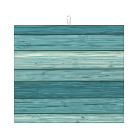 Cyan Wood Grain A Print Microfiber Dish Drying Mat For Kitchen Counter, 16x18 inch, with stylish cyan wood grain design
