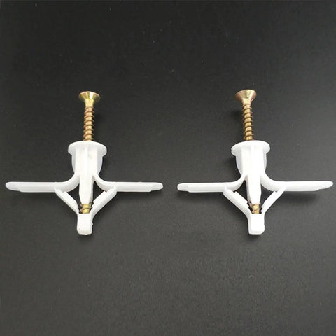 All In One Drywall Anchor Kit With Self Drilling Screws For Hollow Walls Anti Rotation Ribbed Expansion Design Wear Resistant And Weather Tolerant Heavy Duty DIY Friendly For Shelves Cabinets And Picture Frames, white plastic anchors with screws