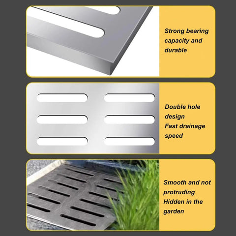 Heavy Duty 304 Stainless Steel Drain Grate With Base Built Like A Tank Rock Solid Outdoor Catch Basin Cover Jobsite Ready For Yard Deck And Garden Kicks Out Debris Flows Smooth 60X60 Cm showing double hole design for fast drainage.