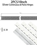 2 Pack 10 Inch Heavy Duty Stainless Steel Piano Hinges Silver Tone Commercial Grade Continuous Door Hardware For High Capacity Wood Lid Assembly Projects with screws.