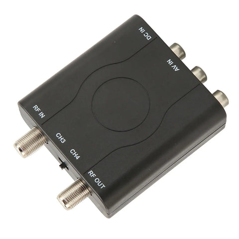 NTSC TV Modulator For Composite To RF Coax, PLL VHF Channel 3 Or 4, Premium ABS Case, AV Cable Included, top view