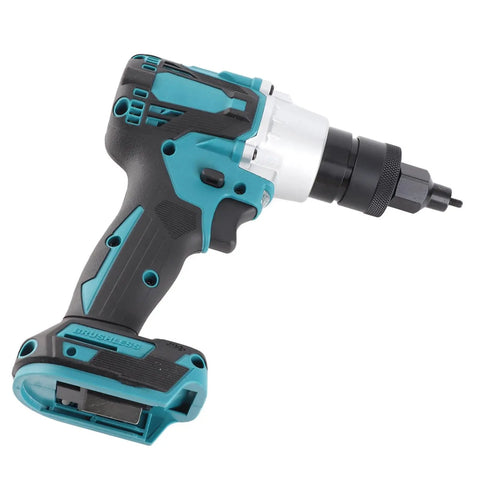 Brushless Electric Riveter With Anti Slip Handle LED Light Automatic Rivet Nut Machine Kit Featuring 3 Riveter Heads And Pro Grade Adjustable Speed With Forward Reverse Switch, side view