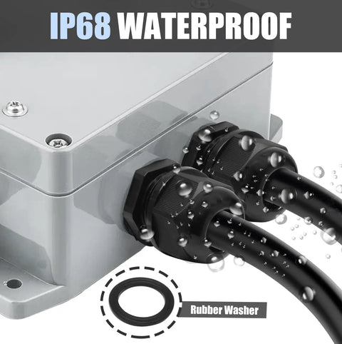 25 Pcs Nylon Cable Glands Set With IP68 Waterproof Strain Relief For 3 To 13mm Cables connected to waterproof box