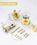 Octagon Crystal Glass Door Knob With Privacy Lock For Interior Doors Satin Brass Finish Inside Thumb Button Lock With Emergency Allen Key Release Ideal For Bathroom And Bedroom Privacy components displayed