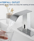 Touchless Bathroom Sink Faucet With Sensor Modern Brass Matte Black Hands Free Lavatory Faucet Single Hole Design Includes Hole Cover Plate Ideal For Home Or Commercial Use, with waterfall outlet pouring into glass