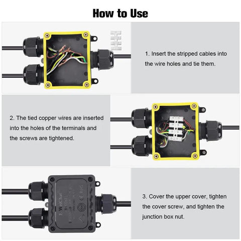 How to use Waterproof Junction Box 2 Pack IP68 Outdoor Underground Plastic Electrical Box 3 Way M25 4 Position Terminal Block