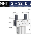 Heavy Duty Open And Close Air Claw Cylinder For Factory Automation MHT2 Series Pneumatic Actuator dimensions and specifications image.