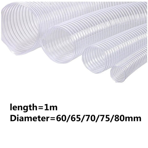 Heavy Duty 1 Meter Dust Collection Hose For Woodworking Gear And Shop Vac Tanks Flexes Like A Dream Resists Kinking Corrugated PVC Tubing to keep your shop crumb free, displaying various diameters.