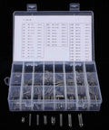 Heavy Duty Stainless Steel Spring Tension Pin Kit 280 Piece Roll Pin Set With Box Slotted Tension Pins Assortment M1.5 To M8 For Tools And Machinery DIY Projects Pro Grade Quality in an open plastic box