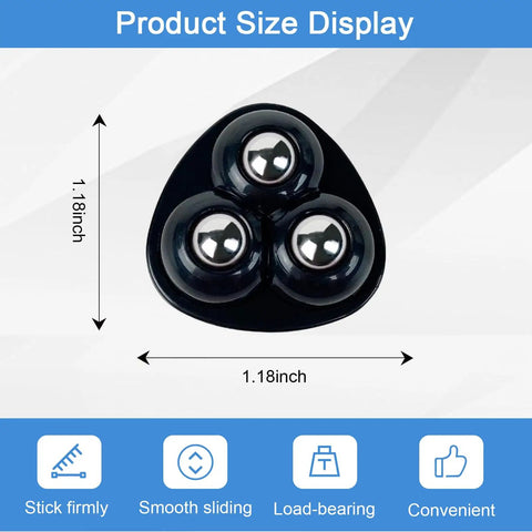 Butter Smooth Mini Ball Caster Wheels Set Of 4 With 360 Degree Swivel And Universal Plates For Zero Friction Furniture Sliding And No Sweat Storage Solutions Black, size display with three ball track design.