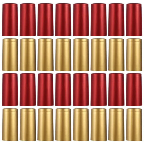 Premium Heat Shrink Wine Bottle Caps 100 Pack Flexible PVC in red and gold colors, suitable for sealing wine bottles.