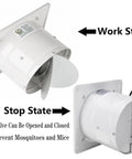 6 Inch Wall Mounted Exhaust Fan For Garage And Home Use With Backdraft Damper Delivers 308 CFM For Quick Ventilation In Attic Basement And Commercial Spaces Heavy Duty And Energy Efficient 42W 110V White in work and stop state