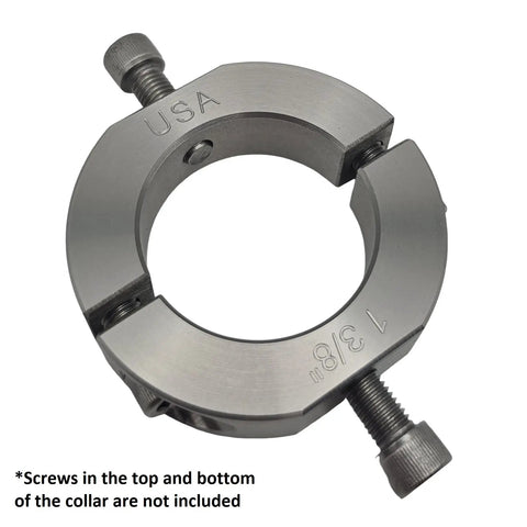 Heavy Duty Two Piece Shaft Collar With 1.375 Inch Bore And Tapped Holes For Straight Up Bracket Setup Rock Solid 303 Stainless Steel close-up view