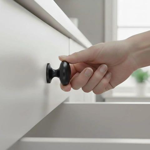 Hand pulling drawer with Matte Black Large Bifold Closet Door Knobs Four Pack With Renovation Ready Wide Base Zinc Round Kitchen Wardrobe