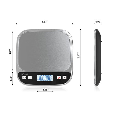 Compact 600G Pocket Scale With 0.01g Precision Tare Function and Backlit LCD for precise weighing, front and side view