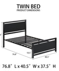 Stylish Twin Bed Frame With Rustic Wood Headboard, Heavy Duty Metal Platform Base Gives Dream Sleep Vibes dimensions with length 76.8", width 40.5", height 37.5".