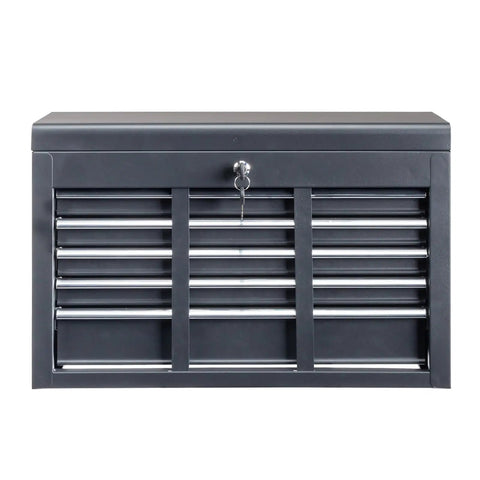 Beefy Heavy Duty Steel Tool Box With Five Drawers For Your Legit Garage Setup Portable Storage Chest Featuring Deep Easy Access Compartments For All Your Sweet Shop Gear Black, front view with keyhole.
