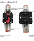 High-Octane 30 Amp Manual Reset Car Circuit Breaker Waterproof Inline Fuse Block showcasing clear design, manual disconnect button, copper contacts.