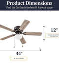 44 Inch Ceiling Fan With Light For Small Rooms LED Flush Mount Indoor Fan With 5 Blades Bronze Finish Gray Pine And Maple Brown Blade Options Pull Chain Control Energy Efficient Cooling For Bedrooms Kitchens And Dens, dimensions 44 inch span, 12 inch height