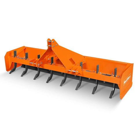 96 Inch Box Blade Scraper For Tractors With 8 Shanks, 3 Point Hitch Attachment, Fits 30 To 70 HP, Heavy Duty Steel Frame, Reversible Cutting Edges