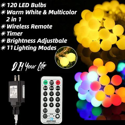 Color Changing Easter Globe String Lights 39.37 Ft With 120 LEDs, remote control, warm white and multicolor bulbs, 11 modes