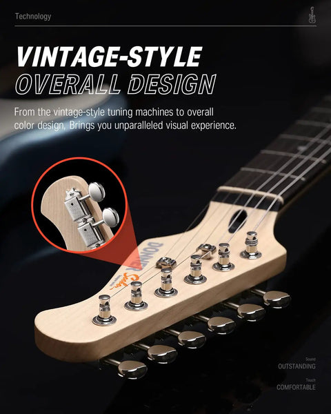 Close-up of tuning pegs on 39 Inch Beginner Electric Guitar Kit With Korea Made HSS Pickup And Coil Split in metallic ice blue.