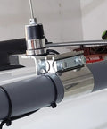 Close-up of a Four Pack 2.5 Inch Stainless Steel Butt Joint Exhaust Clamp Band Sleeve attached securely on a pipe.