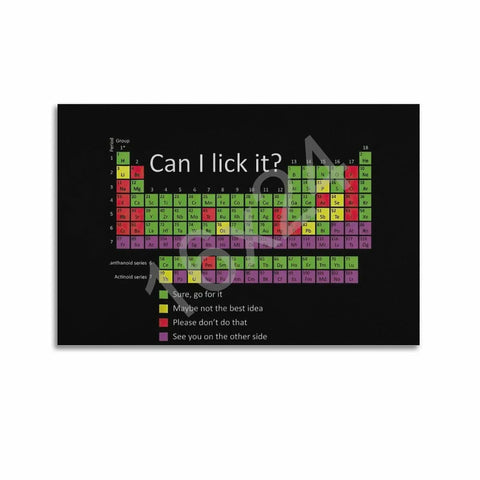 Can I Lick It Poster Funny Periodic Table Of Elements Wall Art Canvas 16x24 Inch Unframed Style Aesthetic Home Decor For Geeky Science Lovers And Chemistry Nerds