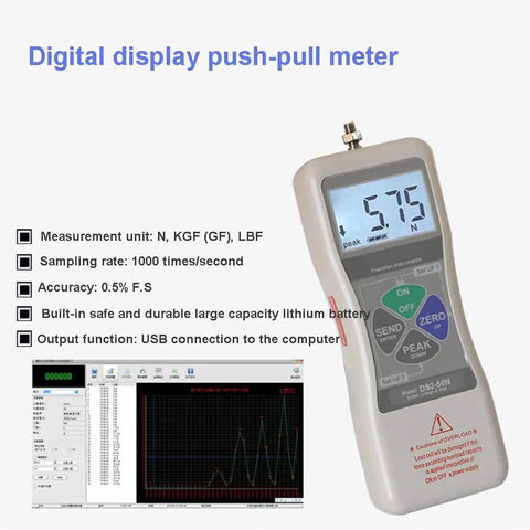 Digital Push And Pull Force Tester With Peak Hold And High Resolution Sensor Dynamometer For Compression And Tension 1000N Capacity Top Notch Accuracy For Material Testing, handheld display