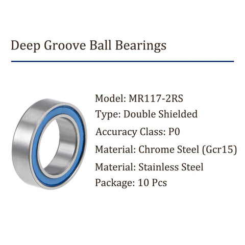 MR117-2RS chrome steel bearings, double shielded, 7x11x3mm