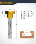 Dimensions of Heavy Duty T Slot Router Bits With Sharp Carbide Tips For Cutting T Track And Slatwall Grooves In Woodworks.