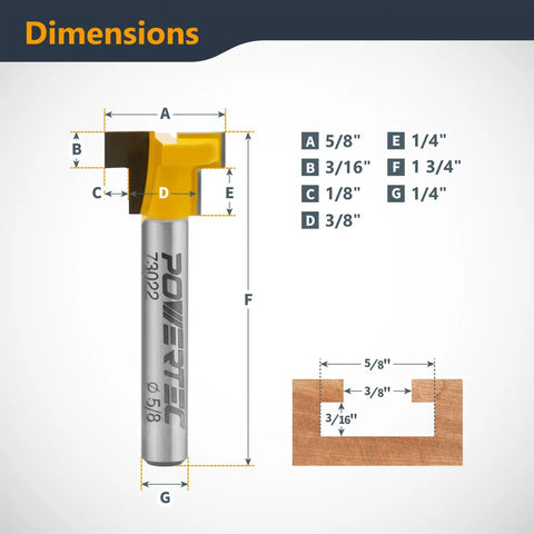 Dimensions of Heavy Duty T Slot Router Bits With Sharp Carbide Tips For Cutting T Track And Slatwall Grooves In Woodworks.