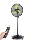 Outdoor 20 Inch Quiet Oscillating Pedestal Fan With Remote Control Waterproof Heavy Duty BLDC Motor Four Speed, front view with remote
