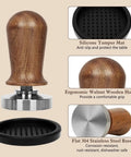 51mm Espresso Tamper Set With 30 Lb Consistent Pressure, Spring Loaded Calibrated Tamper, Silicone Mat, Coffee Stirrer And Distribution Tool, Wooden Barista Kit For Home Espresso Machines, Ideal For Your Italian Moment with ergonomic walnut handle and stainless steel base.