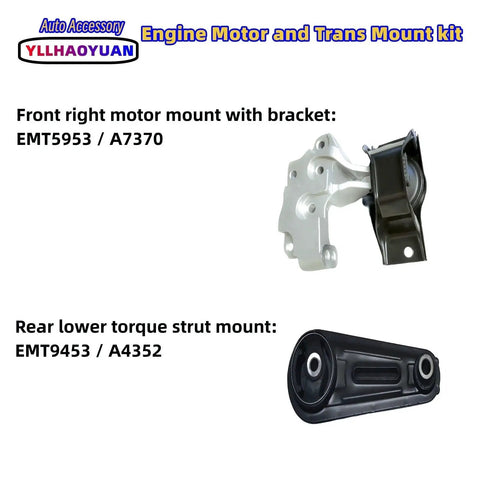 Complete Set of 4 Heavy Duty Engine Motor Mounts for 2008 2015 Nissan Rogue 2 5 Liter 2WD showing front right and rear lower strut components.