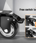 Casters set of 4: 3-inch heavy-duty swivel caster wheels with brakes, black polyurethane, top-plate mounting
