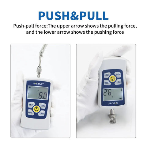 500N Digital Push Pull Force Gauge Portable Meter With Auto Backlight LCD And Four Units N Kg Lb Oz Comes In Rock Solid Storage Case Auto Power Off Buzzer Alarm Battery Included Pro Grade Precision For Testing, handheld push-pull force gauge with hook attachment