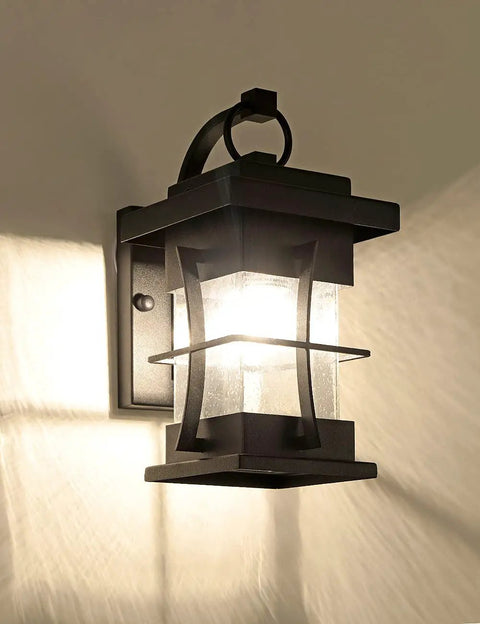 Compact Outdoor Wall Lantern IP65 Waterproof Sconce Black Metal With Clear Seeded Glass Exterior Light Fixture For Garage Driveway Patio Porch Rust Resistant Finish Weatherproof Lighting