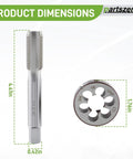 3/4 Inch 16 TPI Right Hand Thread Tap And Die Set UNF HSS High Speed Steel with dimensions, 4.4in tap, 1.76in die.