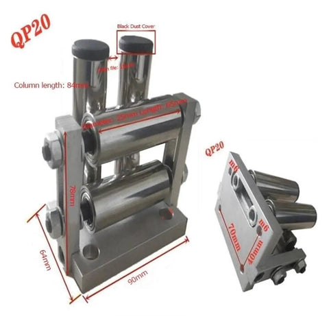 Four Roller Guide Wheel For Rope And Cable Systems Lead Wire Guide Assembly Compatible With QP20 And QP30 Adjustable Range 11mm To 36mm Fixing Screw Spacing 70x40mm Or 70x60mm Bottom Plate 90x65mm Or 120x80mm Durable Aluminum Build, QP20 aluminum guide wheel with 90x64mm base