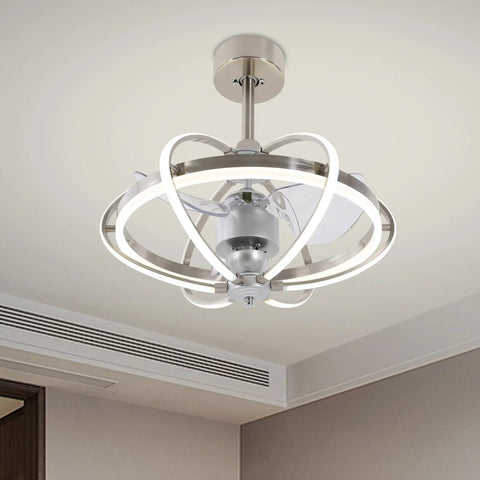 EDUJUAN Ceiling Fan Light with Remote, 3 Blades DC Motor, 3 Color, 22W for in modern interior setting with circular design.