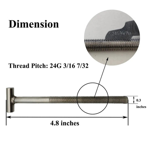 2 Pack T Bolt Stainless Steel Screw Replacement Kit, 4.8 Inch Long, Fits 194997 53108900 DEX2420JKIT Dimensions