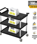 Heavy Duty Three Tier Plastic Utility Cart With Wheels, Beast Of A Cart Capable Of 450 Lbs, Perfect For Restaurant Foodservice Office And Warehouse