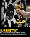 Heavy Duty 20V Compact Impact Wrench Kit Equipped With Brushless Motor And Dual Trigger Control in use on wheel lug nuts.