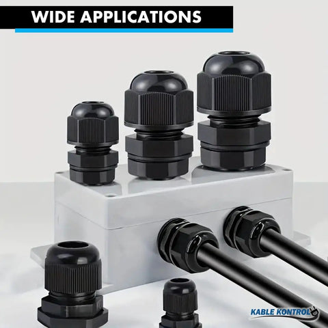 Heavy Duty Nylon Cable Glands For 34-44mm Cables Straight Gland 48 PG Thread 10 Pack cord grips installed on junction box