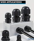 One Quarter Inch Straight Nylon Cable Glands 18 NPT Pack Of 50 Waterproof Strain Relief Cord Grips Industrial Use Tough As Nails Flame Retardant IP68 RoHS Compliant Durable Nylon 6 6 Wire Protectors on enclosure