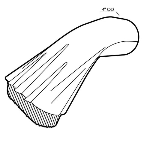 Illustration of a bench sweep dusting nozzle for wood shop dust collection vacuum attachment, showing a 4-inch outlet design.