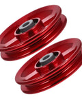 2 Pack Aluminum Cable Pulley Wheel For Weight Lifting Equipment, beefy and durable, red finish, shown in set of two