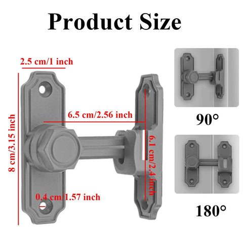 Wopanxye Flip Gate Latch for Barn Door, 360 Degree Rotary Hasp size dimensions, gray heavy duty security lock
